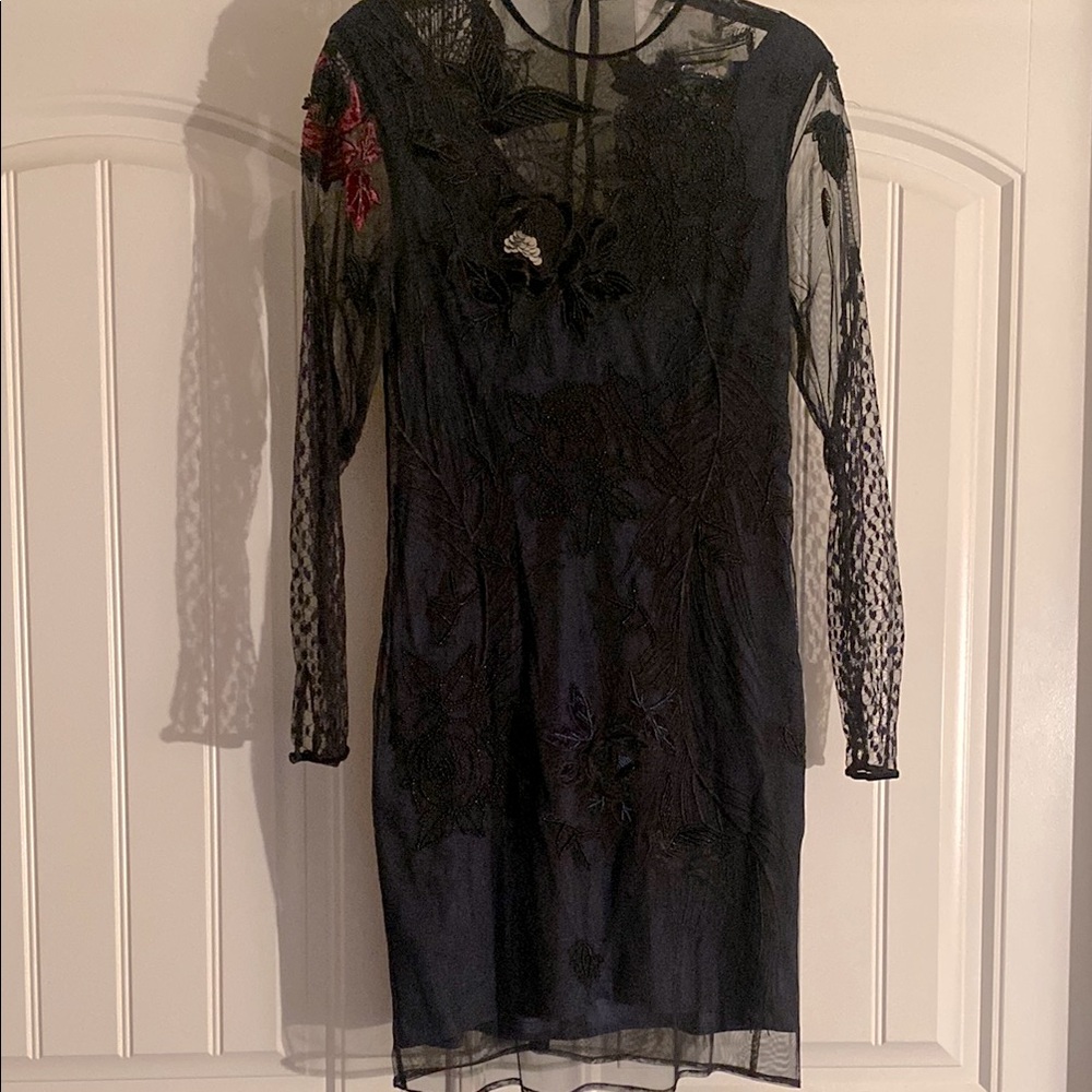 Women’s French Connection Long Sleeved, Overlay Decorated Dresss, size 8